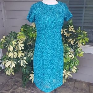 Vintage Inspired Teal Beaded Midi Dress